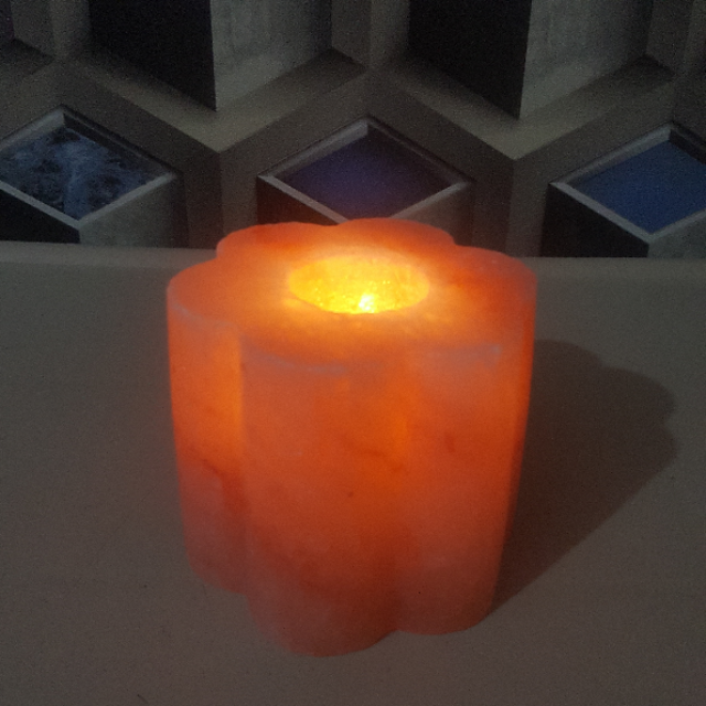 himalayan designed candle holder with light