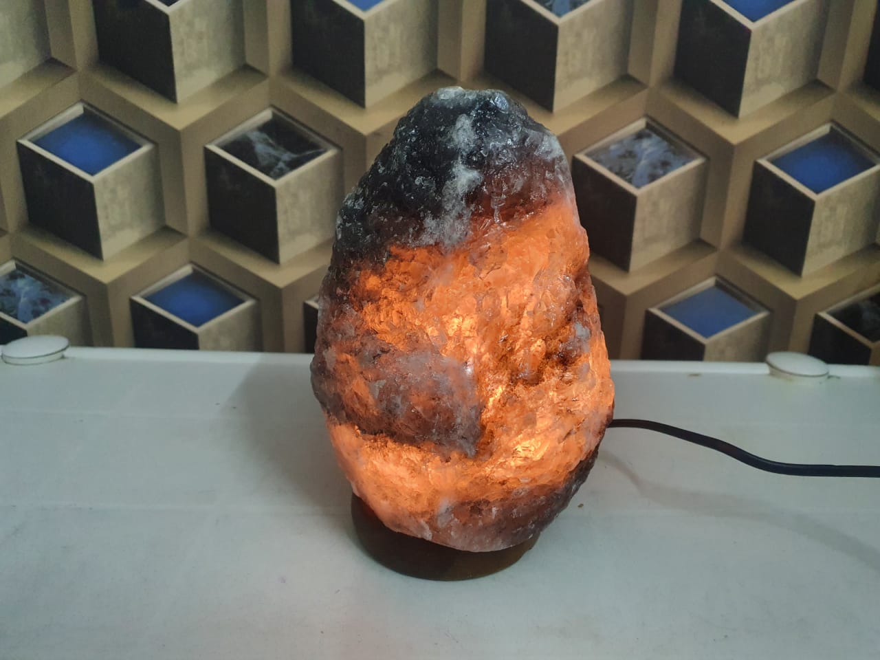 himalayan blue salt natural lamp with light