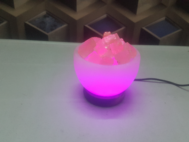himalayan usb mini bowl lamp - white with pink halite crystal salt with light